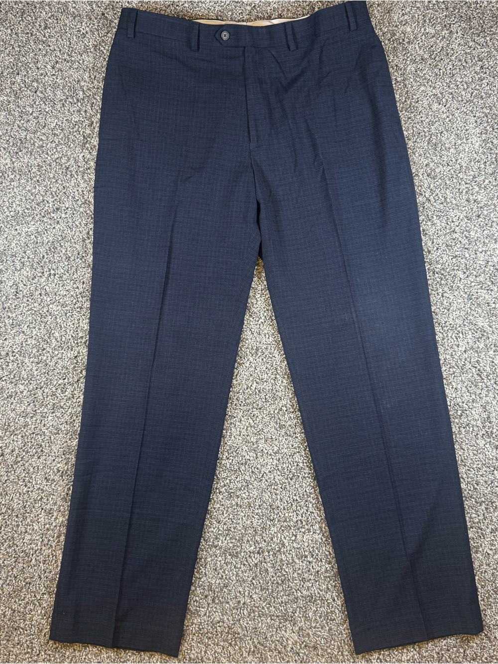Ralph Ralph Lauren Mens 36x32 Navy Plaid Trousers Flat Front Dress Pants Slacks